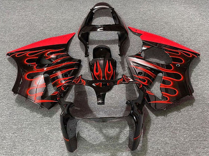 2000-2002 Kawasaki ZX-6R Glossy Black Red Flame Fairing Kit