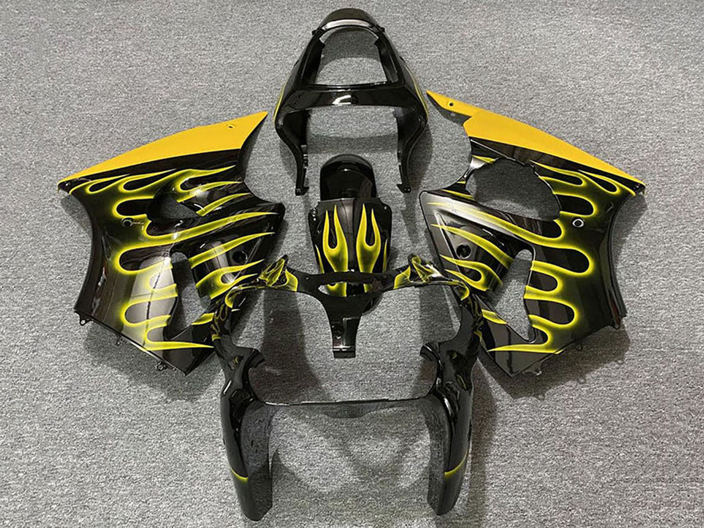 2000-2002 Glossy Black Yellow Flame Kawasaki ZX6R Fairing Kit