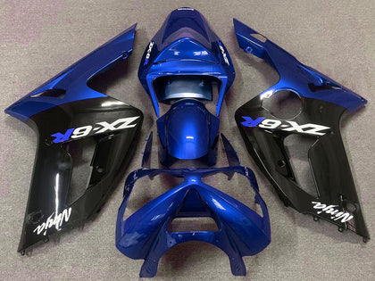2003-2004 Kawasaki ZX-6R Blue Glossy Black Fairing Kit