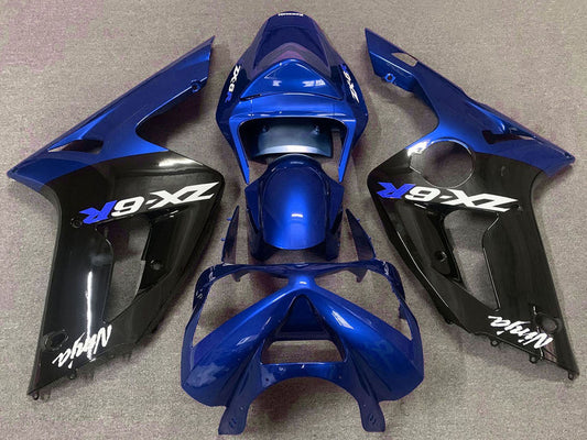 2003-2004 Blue Glossy Black Kawasaki ZX6R Fairing Kit