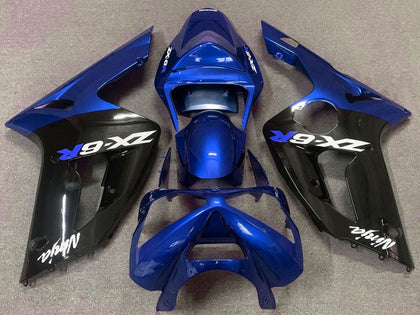 2003-2004 Kawasaki ZX-6R Blue Glossy Black Fairing Kit