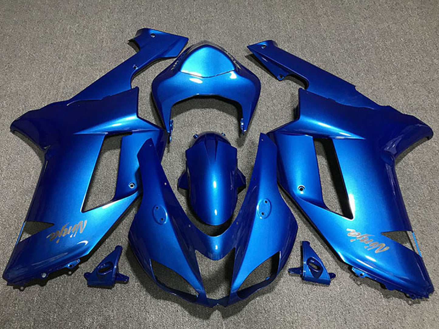 2007-2008 Glossy Blue Chrome Logo Kawasaki ZX6R Fairing Kit