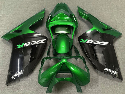 2003-2004 Kawasaki ZX-6R Green Glossy Black Fairing Kit