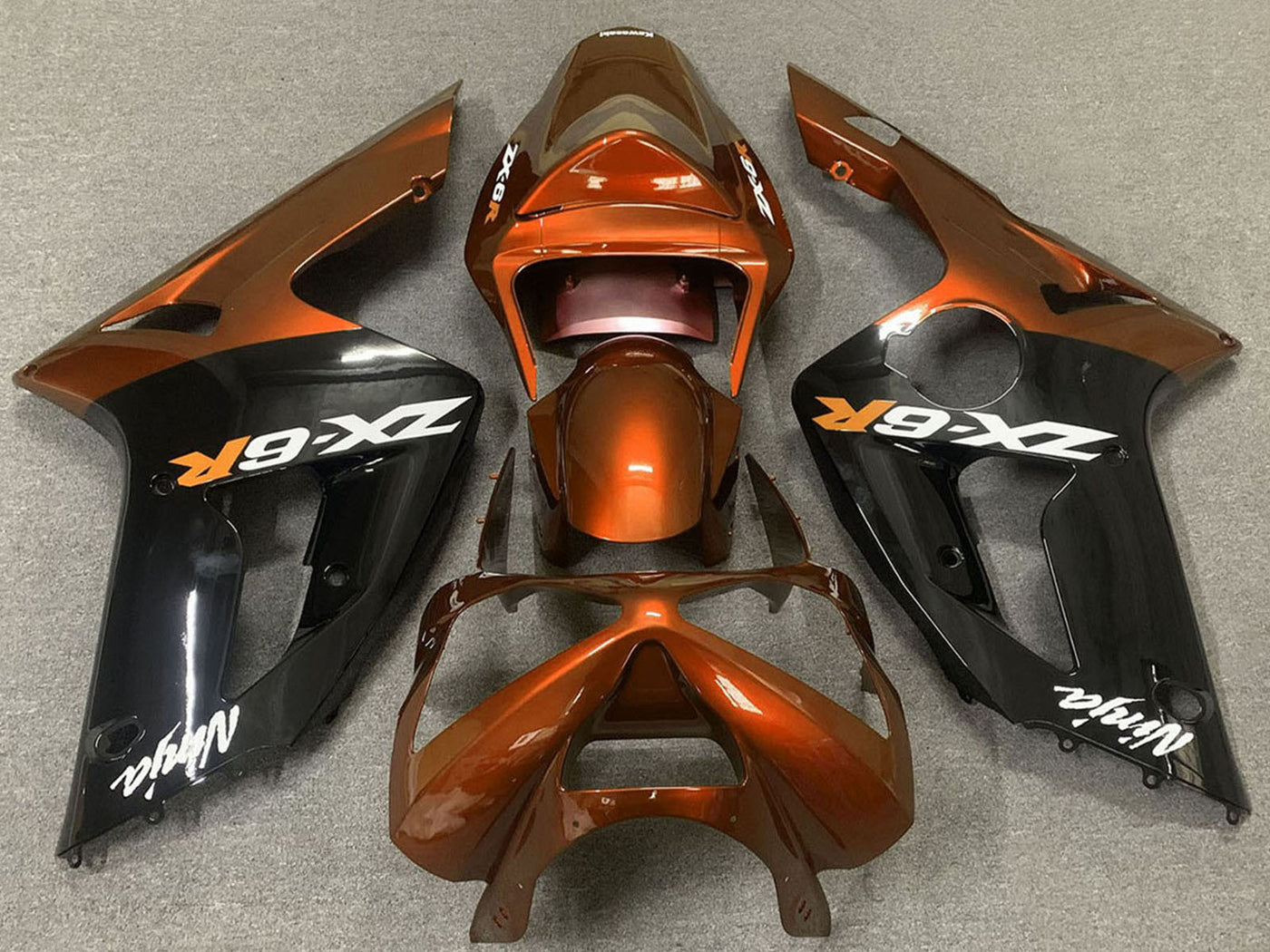 2003-2004 Orange Glossy Black Kawasaki ZX6R Fairing Kit