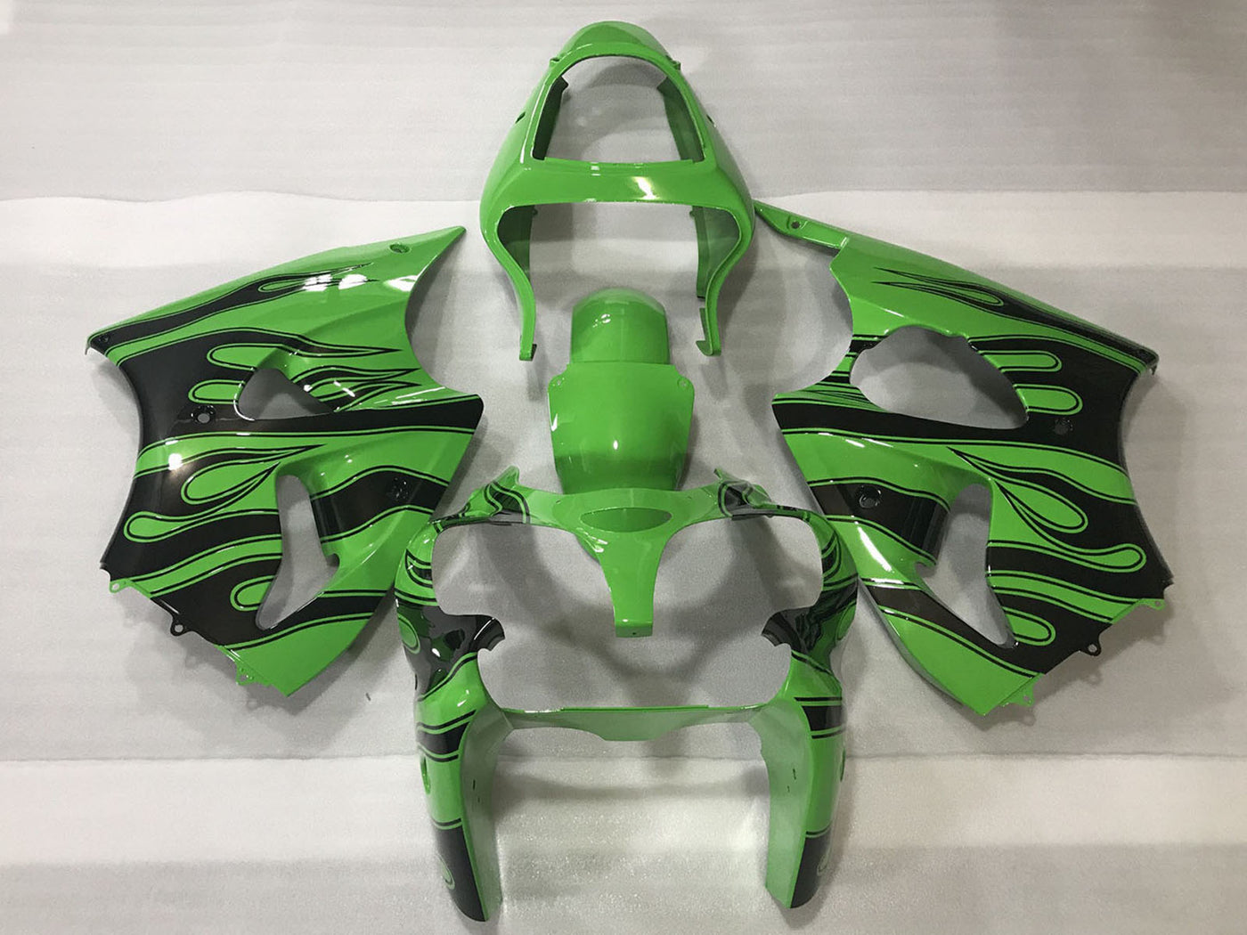 2000-2002 Green Black Flame Kawasaki ZX6R Fairing Kit