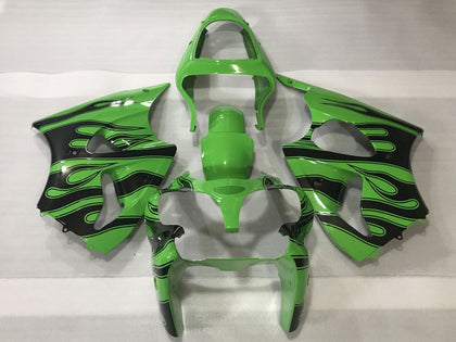 2000-2002 Kawasaki ZX-6R Green Black Flame Fairing Kit