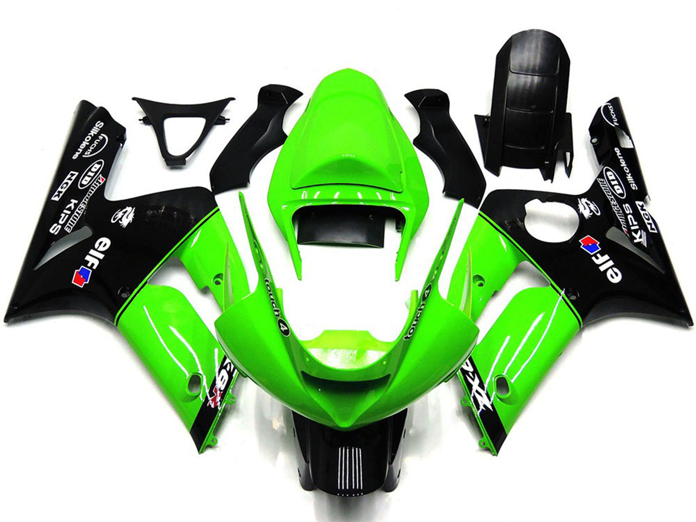 2003-2004 Green Glossy Black Elf Silkolene Kawasaki ZX6R Fairing Kit