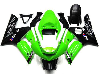 2003-2004 Kawasaki ZX-6R Green Glossy Black Elf Silkolene Fairing Kit