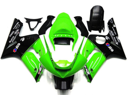 2003-2004 Kawasaki ZX-6R Green Glossy Black Elf Silkolene Fairing Kit