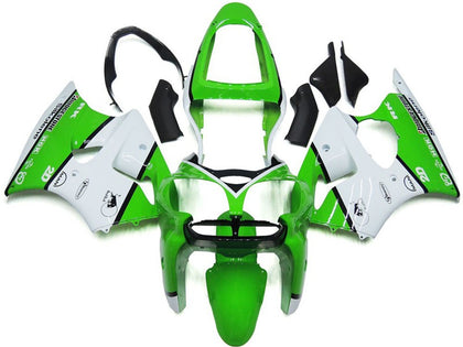 2000-2002 Kawasaki ZX-6R White Green Black Bridgestone Silkolene Fairing Kit