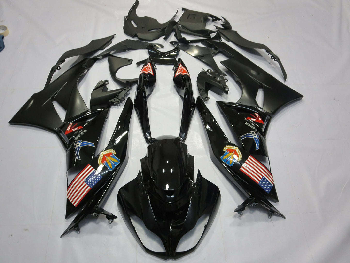 2009-2012 Glossy Black Matte Black American Flag Kawasaki ZX6R Fairing Kit