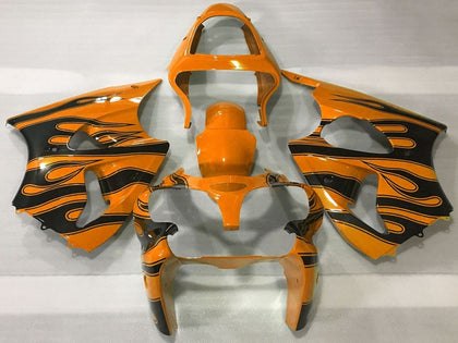 2000-2002 Kawasaki ZX-6R Orange Black Flame Fairing Kit