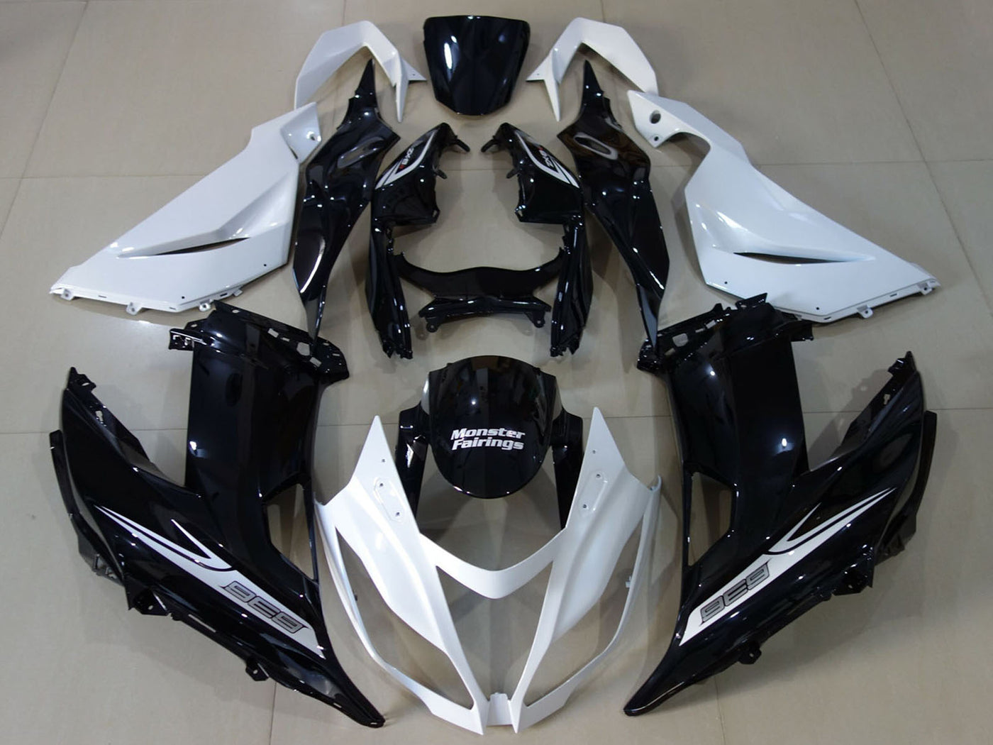 2013-2018 White Glossy Black Kawasaki ZX6R Fairing Kit