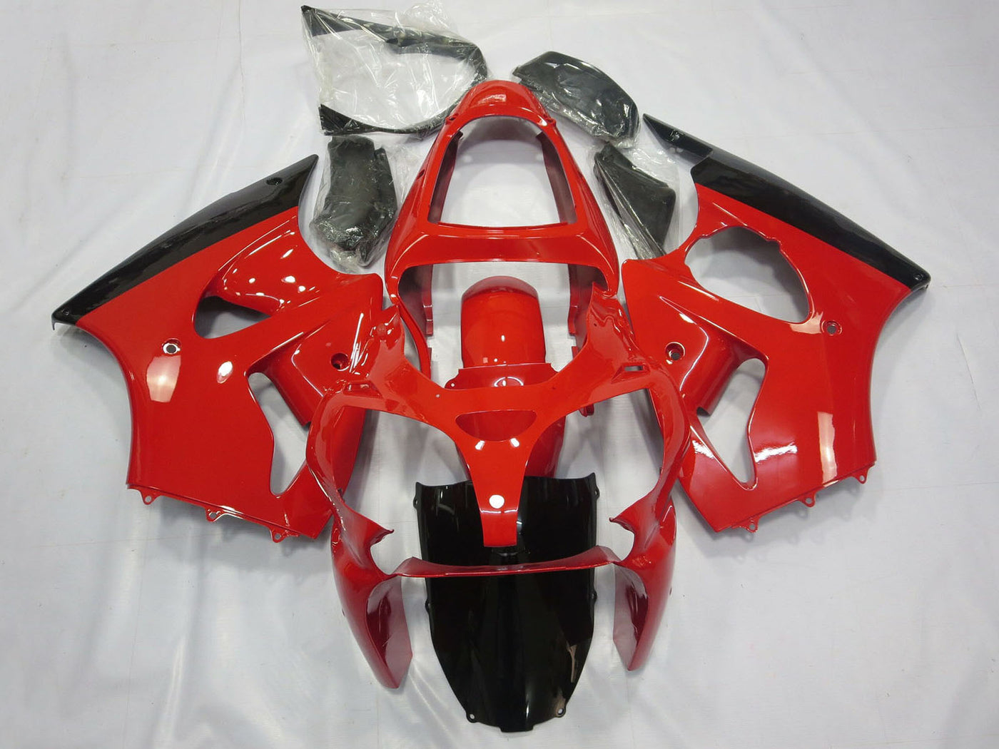 2000-2002 Red Glossy Black Kawasaki ZX6R Fairing Kit