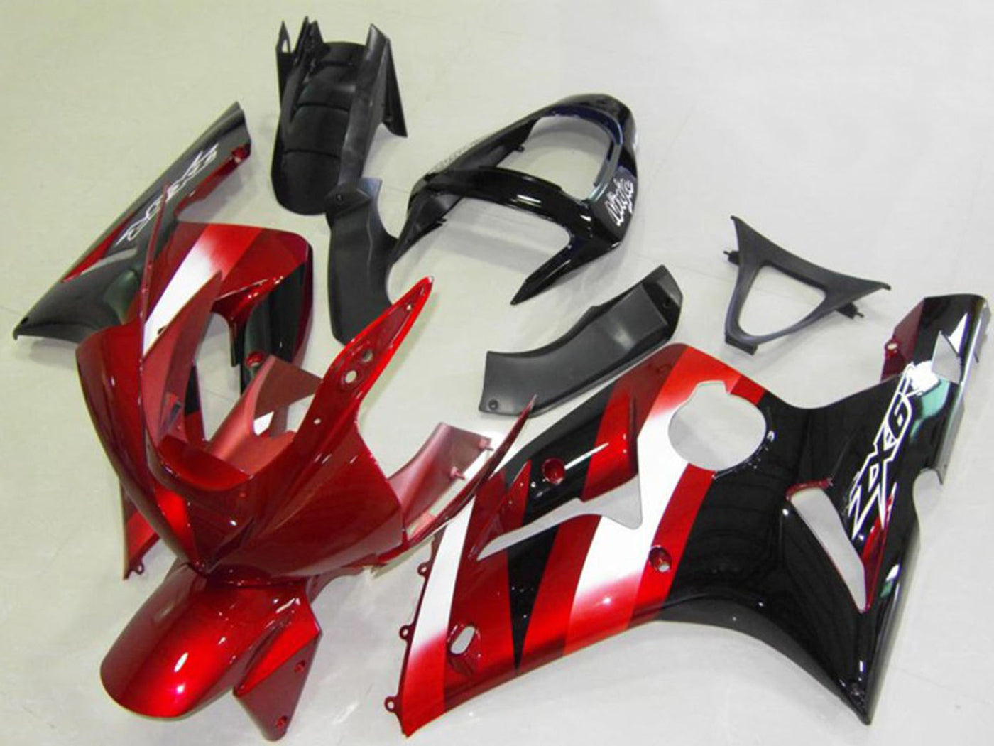 2003-2004 Red White Glossy Black Kawasaki ZX6R Fairing Kit