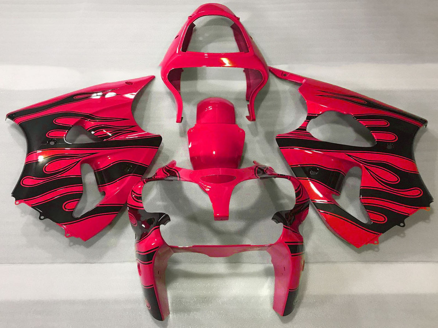 2000-2002 Red Black Flame Kawasaki ZX6R Fairing Kit