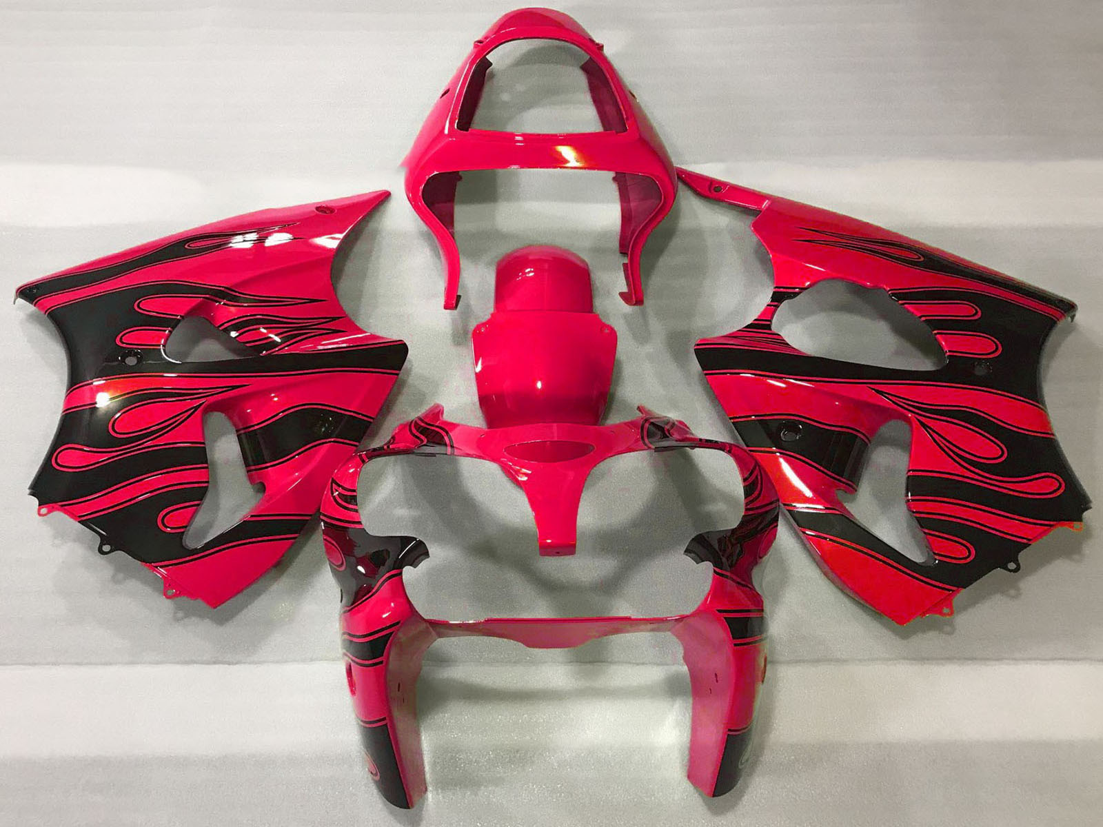 2000-2002 Red Black Flame Kawasaki ZX6R Fairing Kit