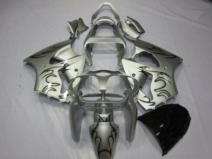 2000-2002 Kawasaki ZX-6R Silver Black Flame Fairing Kit