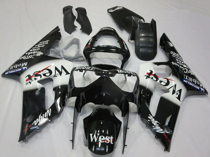 2003-2004 Kawasaki ZX-6R Glossy Black White West Fairing Kit