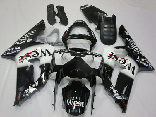 2003-2004 Glossy Black White West Kawasaki ZX6R Fairing Kit