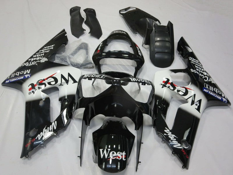 Purchase 2003-2004 Glossy Black White West Kawasaki ZX6R Motorcycle Fairings UK
