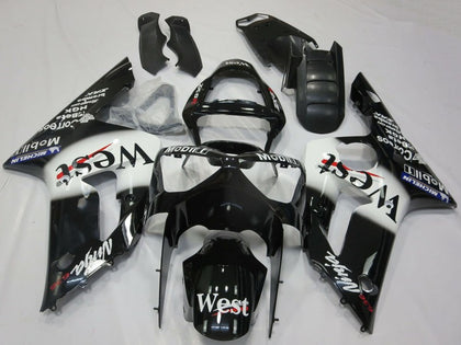 2003-2004 Kawasaki ZX-6R Glossy Black White West Fairing Kit