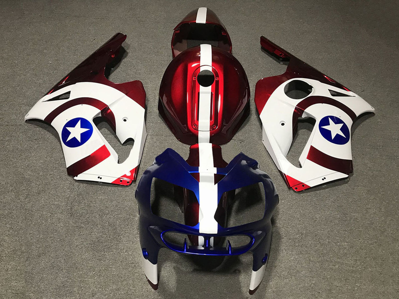 2002-2006 Red Blue White Star Captain America Kawasaki ZX12R Fairing Kit