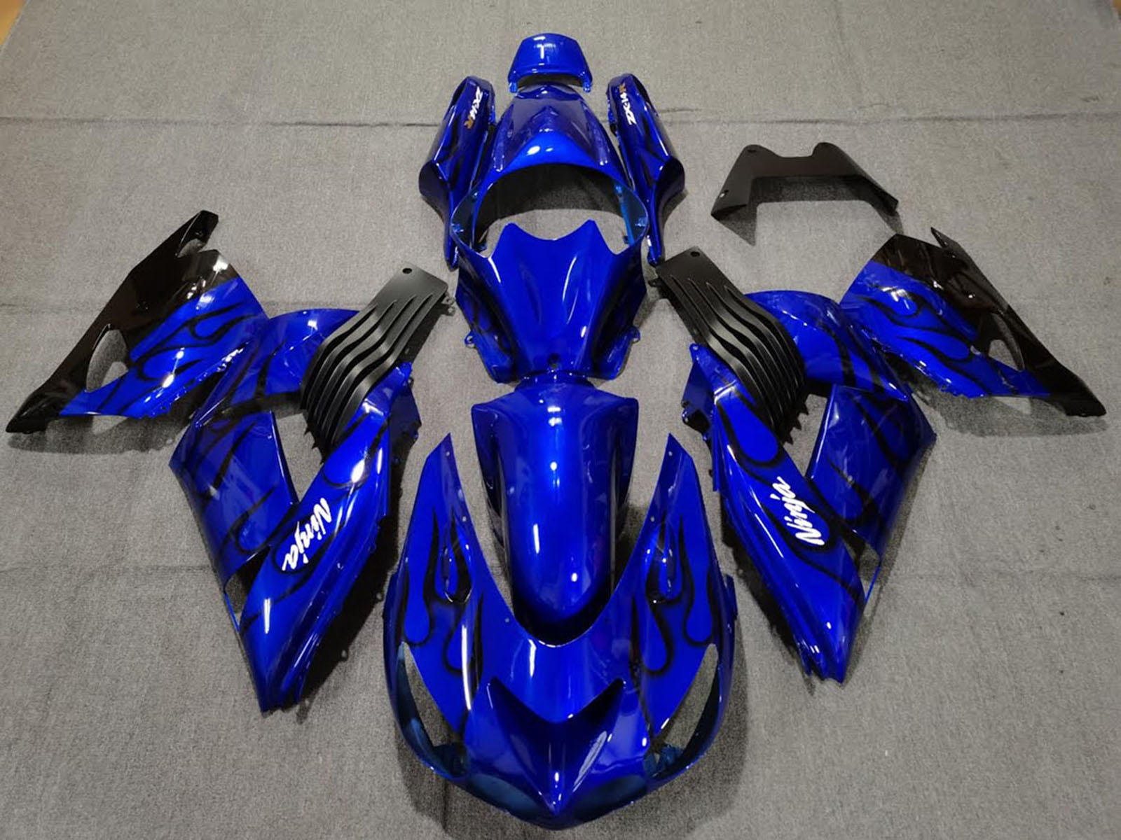 2006-2011 Blue Black Flame Kawasaki ZX14R Fairing Kit