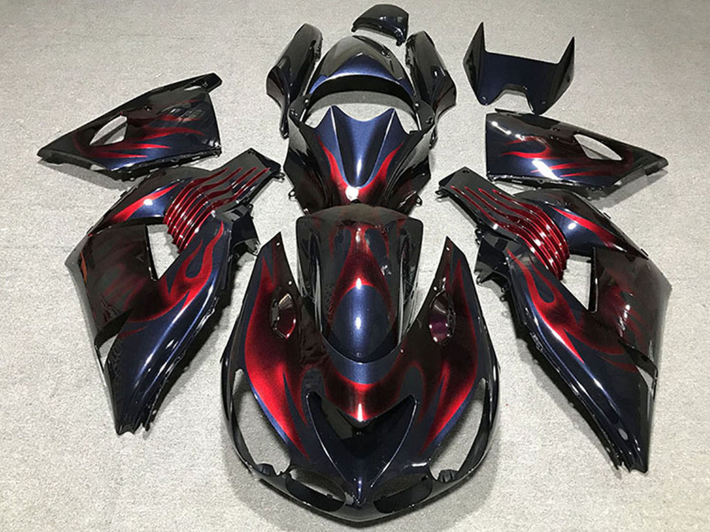 2006-2011 Chameleon Blue Black Red Flame Kawasaki ZX14R Fairing Kit