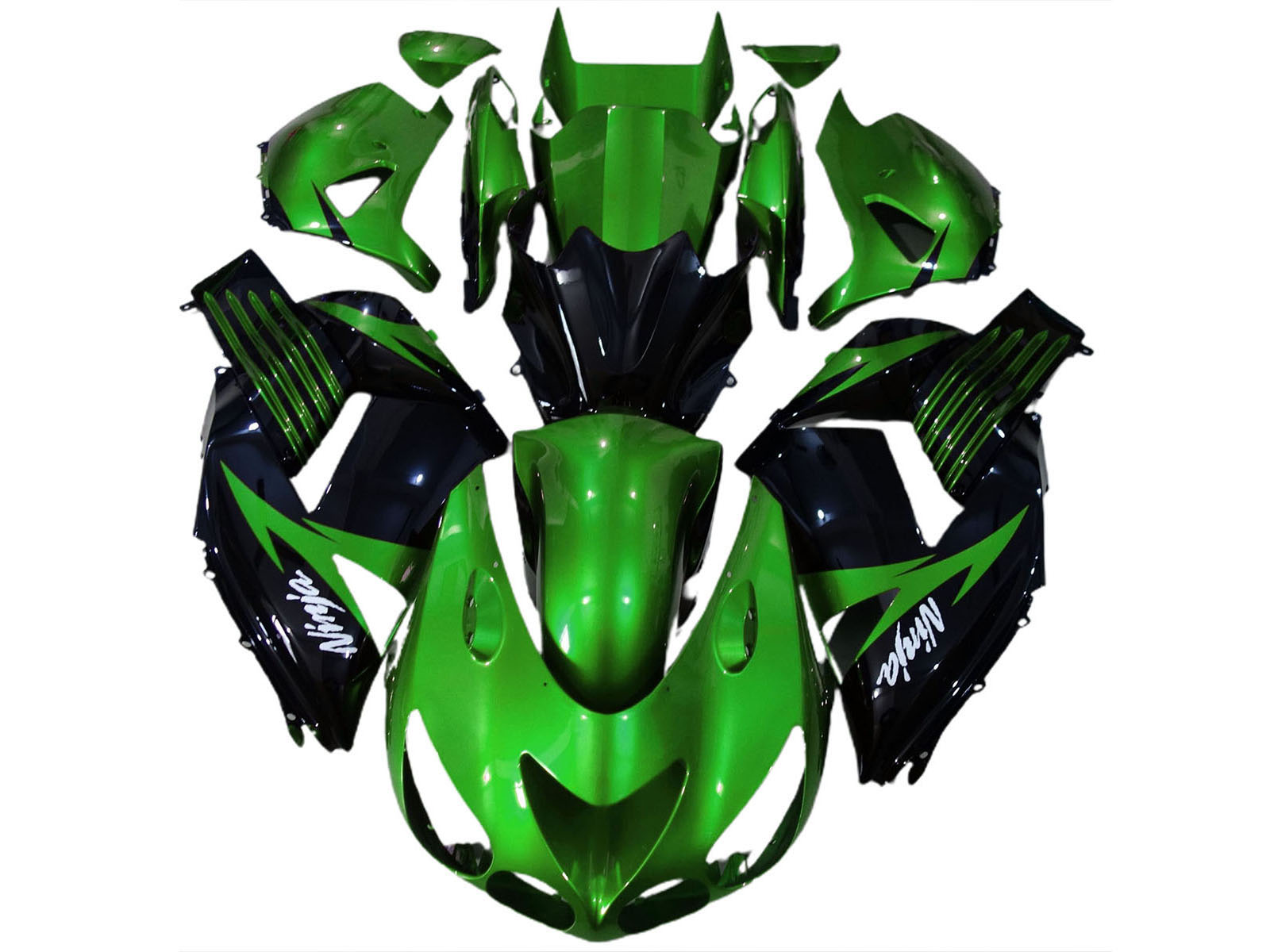 2006-2011 Green Glossy Black White Ninja Kawasaki ZX14R Fairing Kit