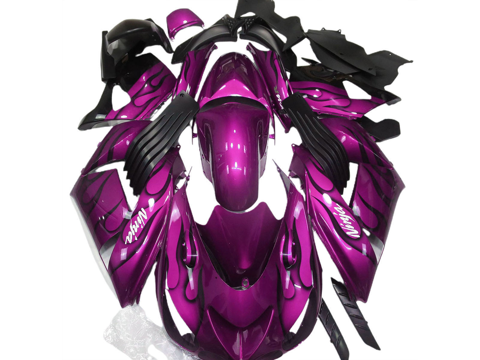 2006-2011 Purple Black Flame White Ninja Kawasaki ZX14R Fairing Kit