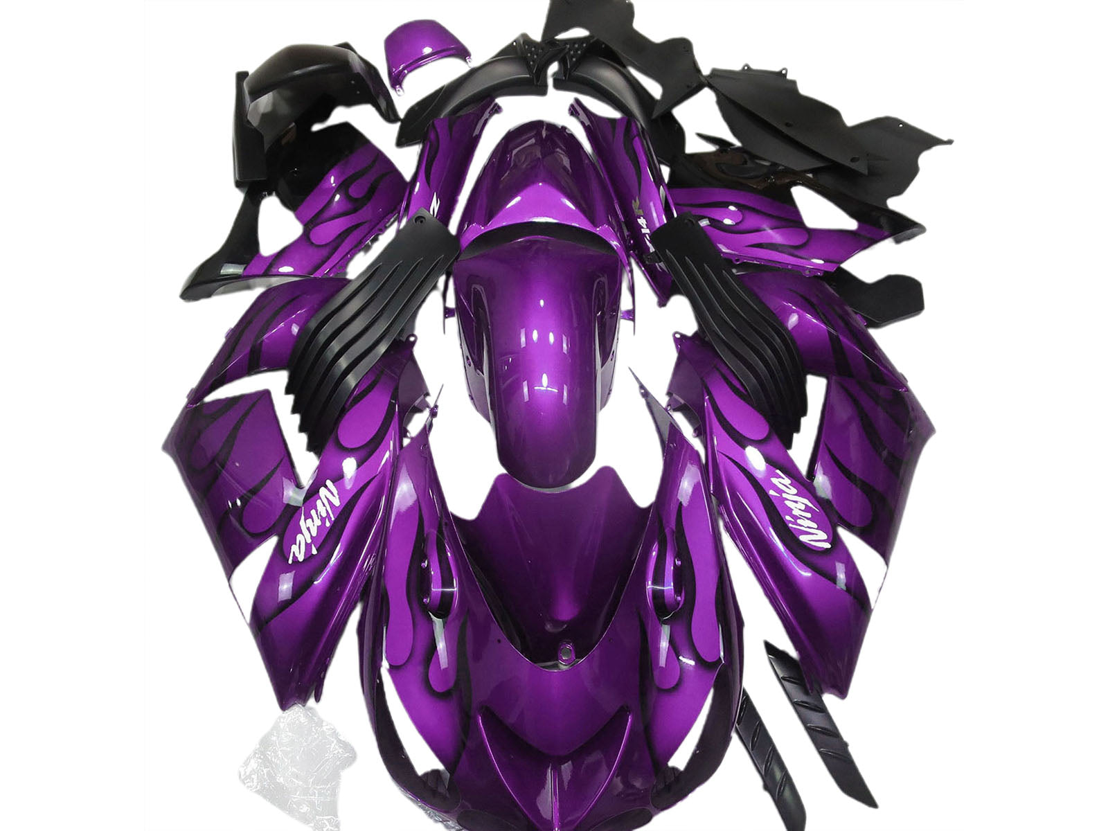 2006-2011 Purple Black Flame White Ninja Kawasaki ZX14R Fairing Kit