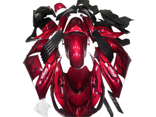 2006-2011 Red Black Flame White Ninja Kawasaki ZX14R Fairing Kit