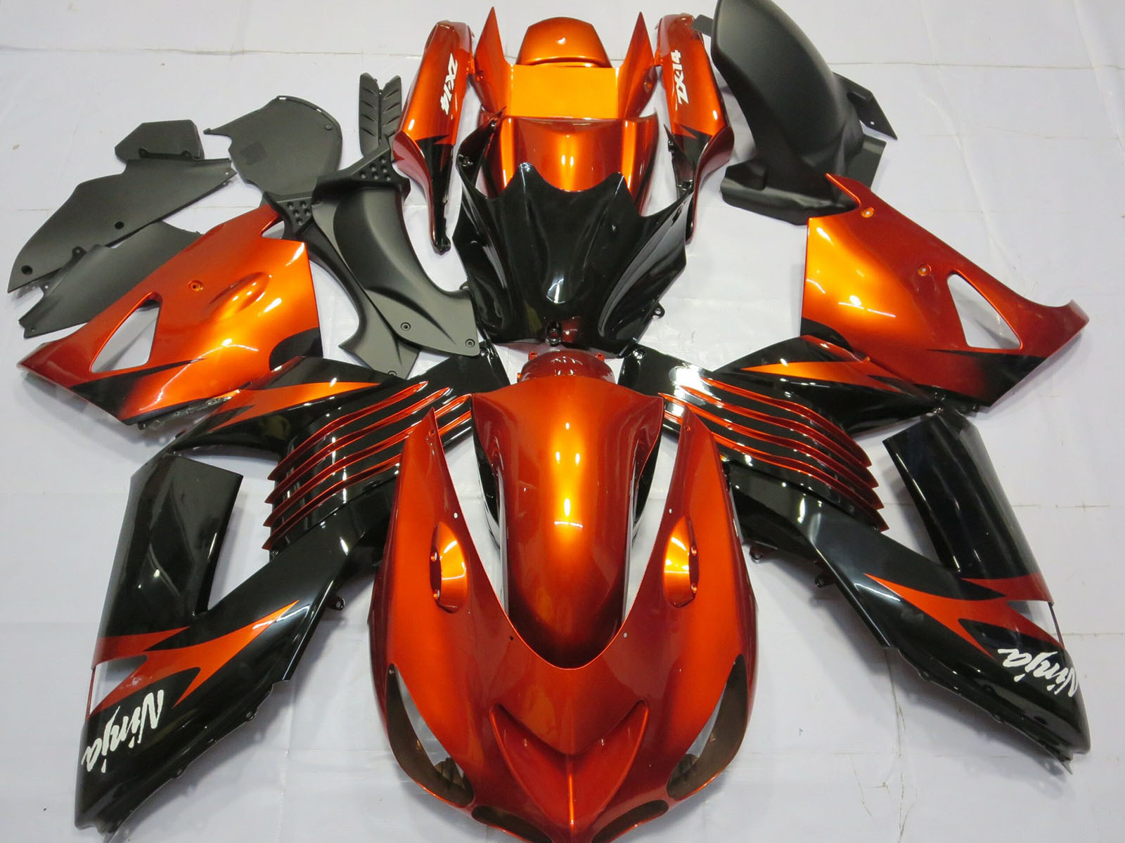 2006-2011 Orange Glossy Black Kawasaki ZX14R Fairing Kit