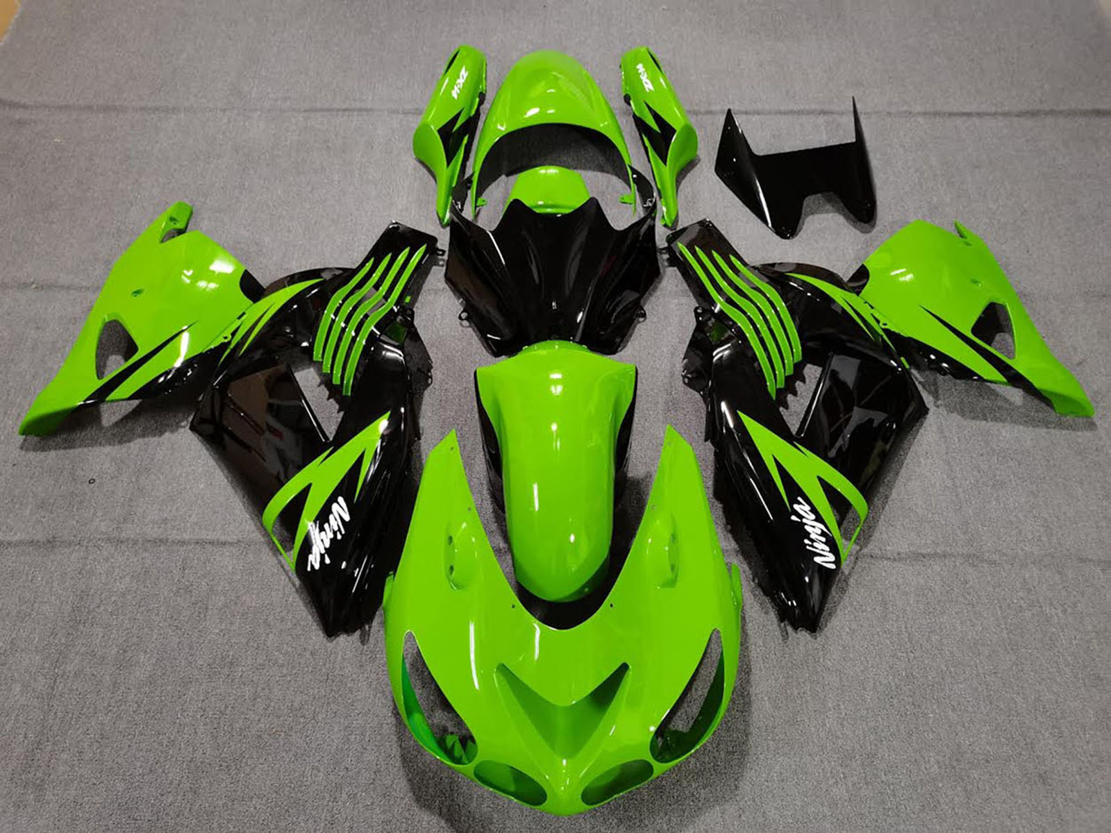 2006-2011 Green Glossy Black White Ninja Kawasaki ZX14R Fairing Kit