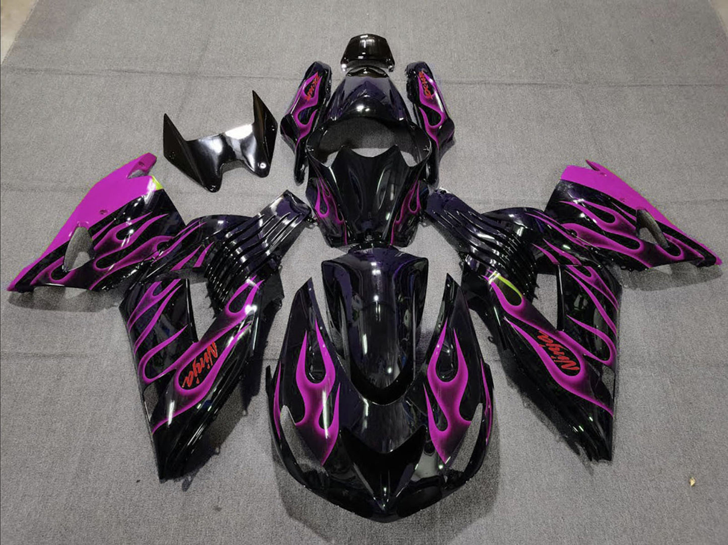 2006-2011 Glossy Black Purple Flame Kawasaki ZX14R Fairing Kit