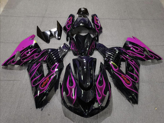 2006-2011 Glossy Black Purple Flame Kawasaki ZX14R Fairing Kit