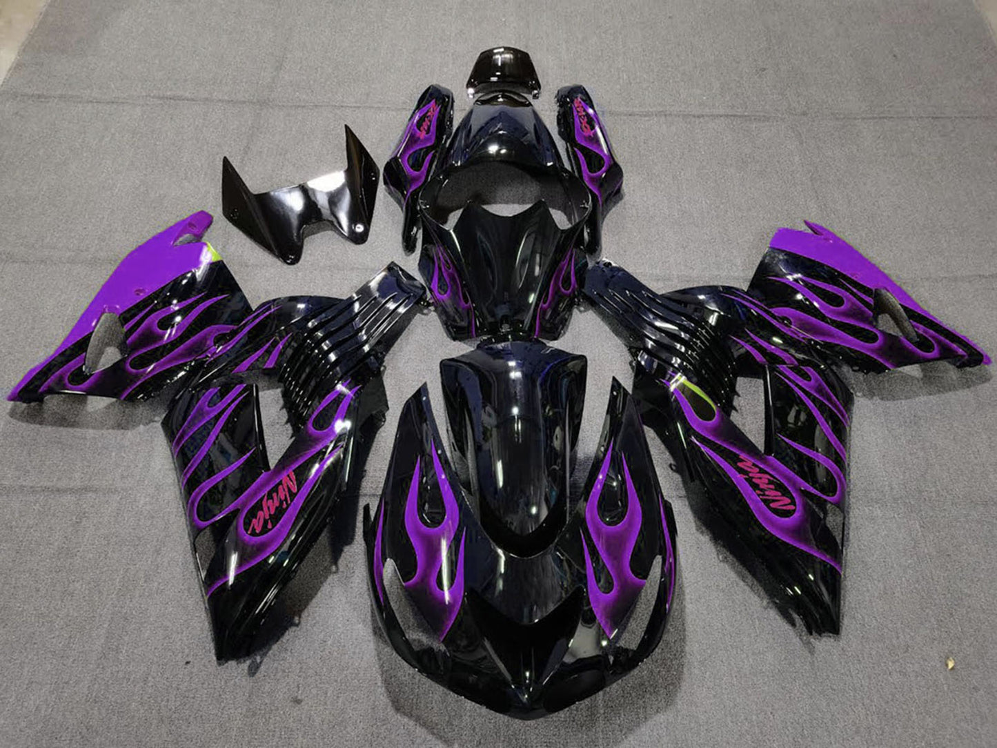 2006-2011 Glossy Black Purple Flame Kawasaki ZX14R Fairing Kit