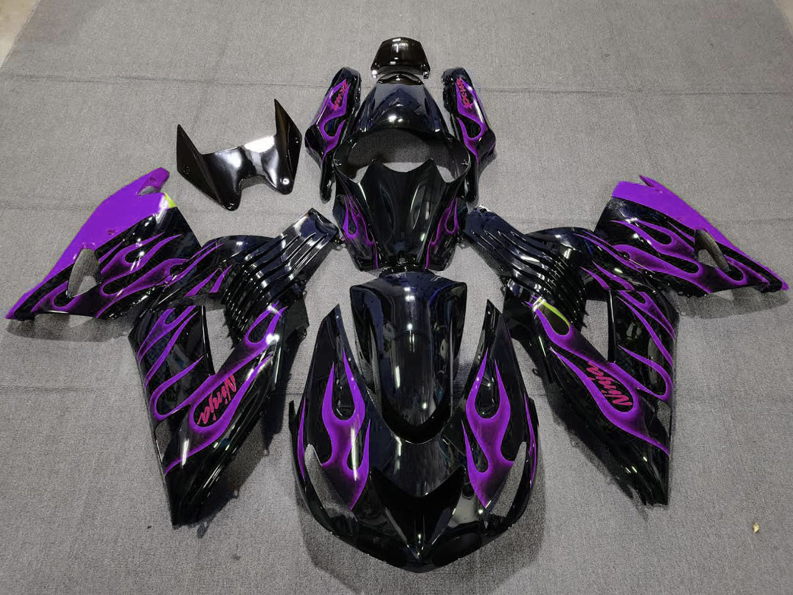 2006-2011 Glossy Black Purple Flame Kawasaki ZX14R Fairing Kit