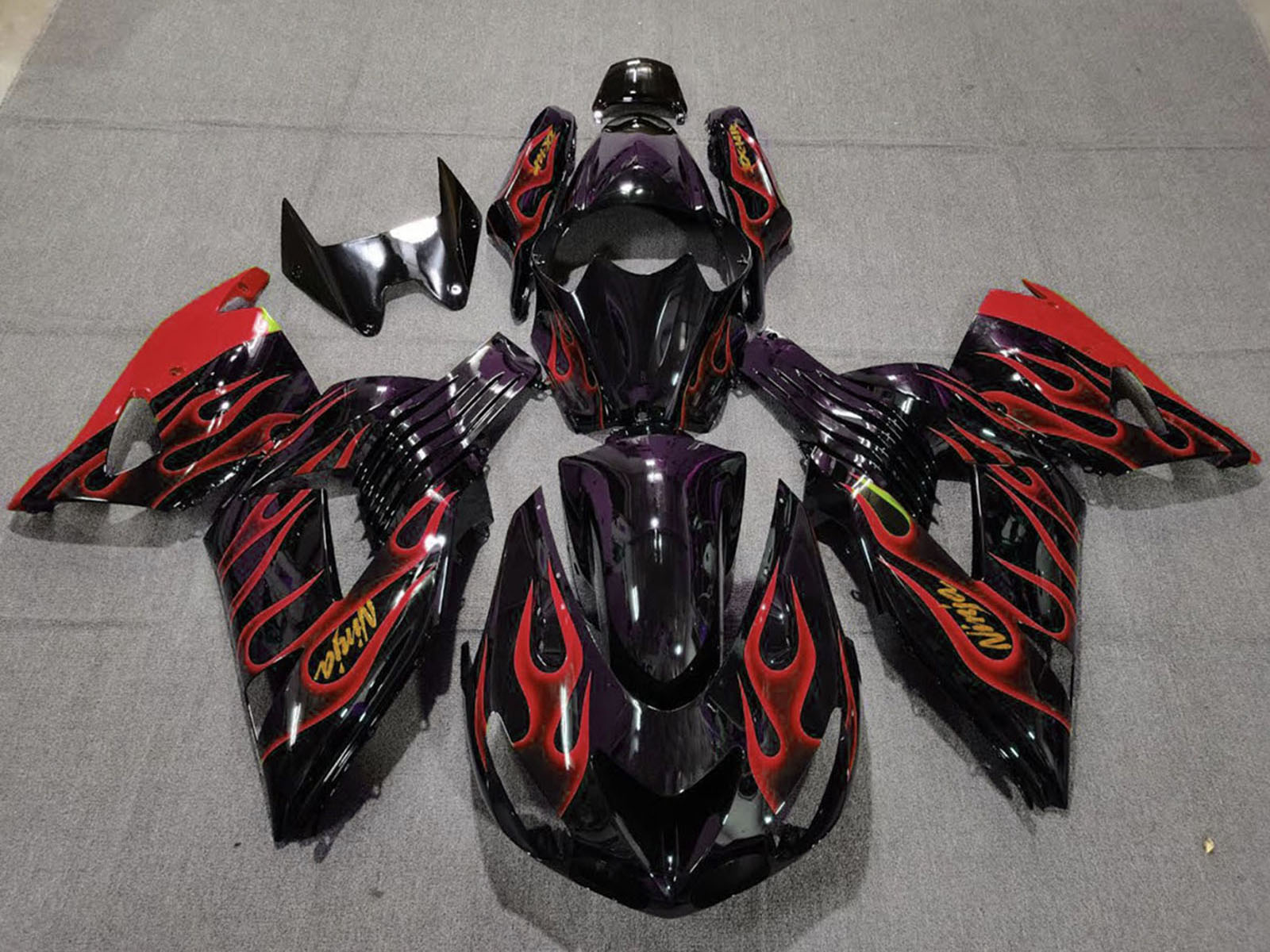 2006-2011 Glossy Black Red Flame Gold Ninja Kawasaki ZX14R Fairing Kit