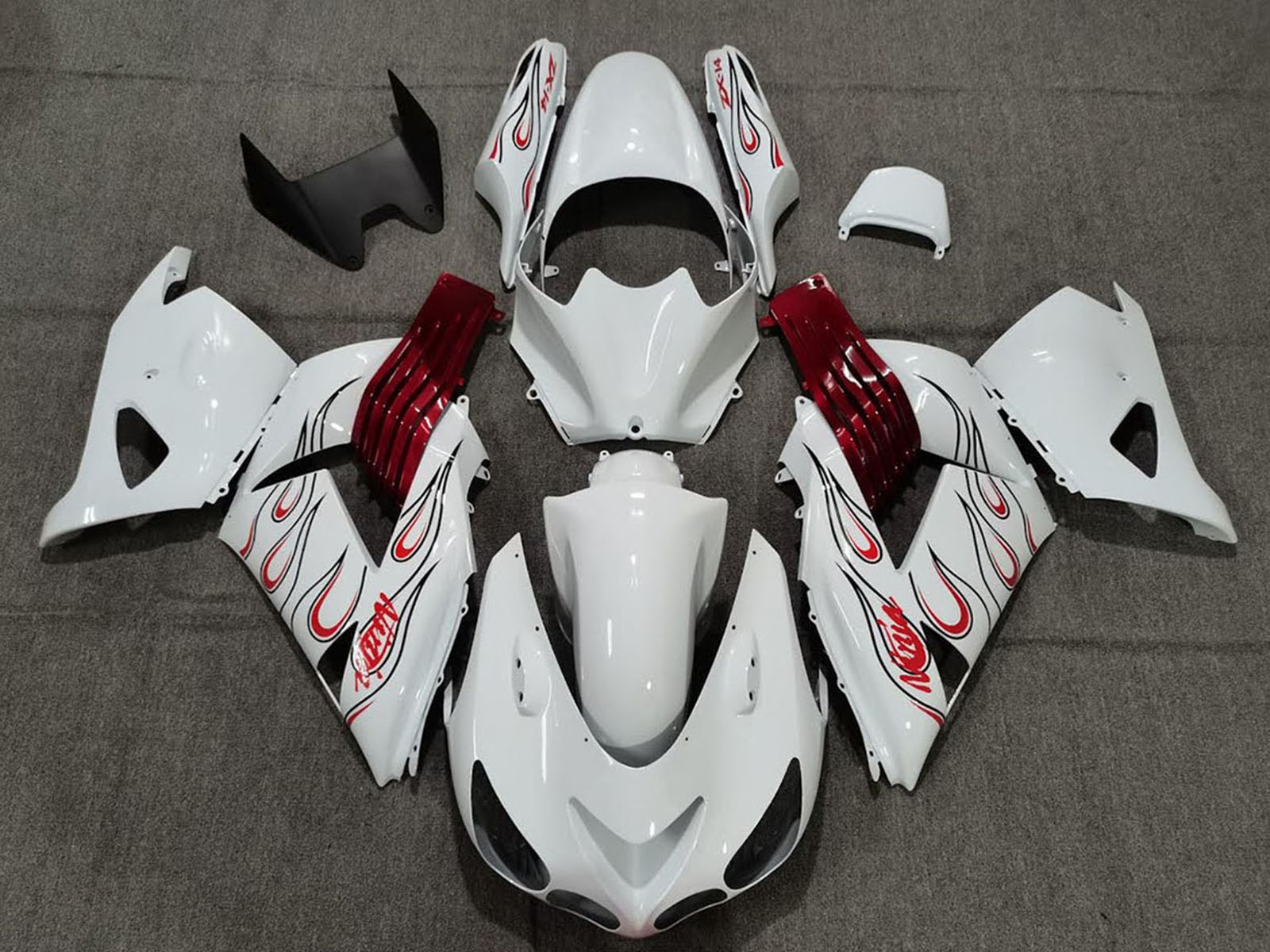2006-2011 White Red Flame Kawasaki ZX14R Fairing Kit