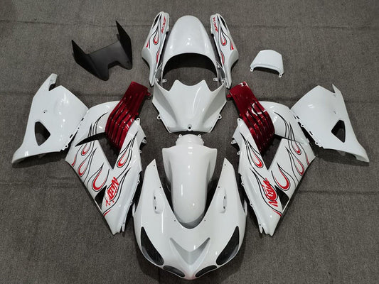 2006-2011 White Red Flame Kawasaki ZX14R Fairing Kit