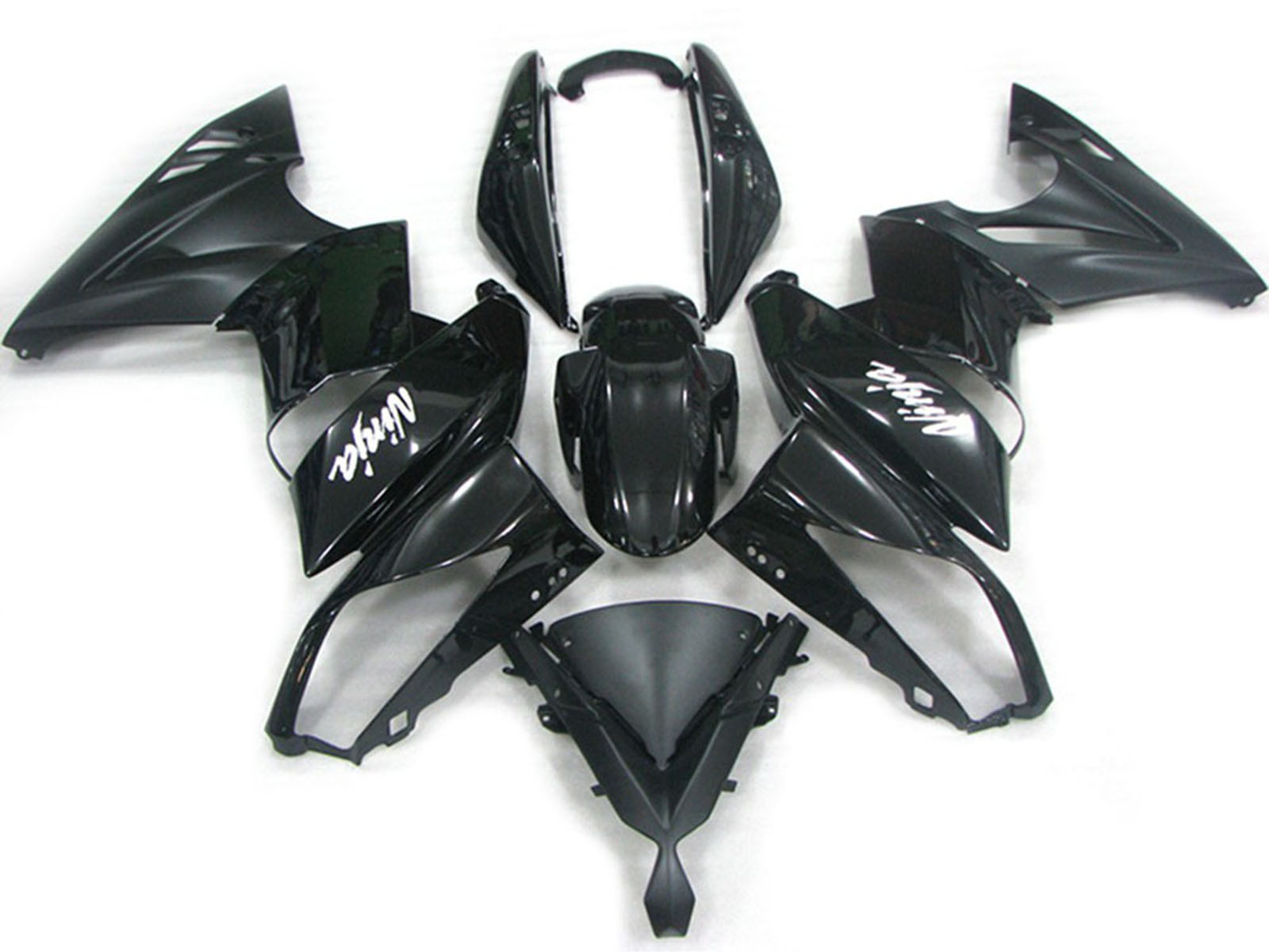 2009-2011 Glossy Black Matte Black White Decal Kawasaki Ninja 650R Fairing Kit