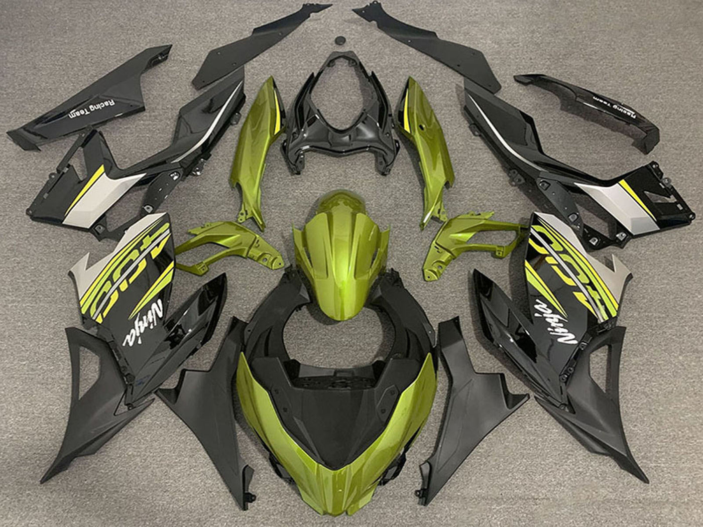 2018-2023 Liquid Yellow Glossy Black Matte Black Oem Style Kawasaki Ninja 400 Fairing Kit