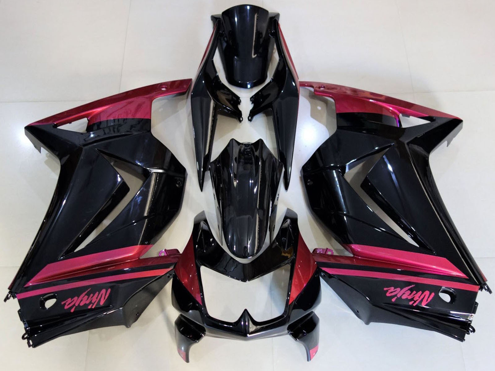 2008-2012 Glossy Black Red Kawasaki Ninja 250 Fairing Kit