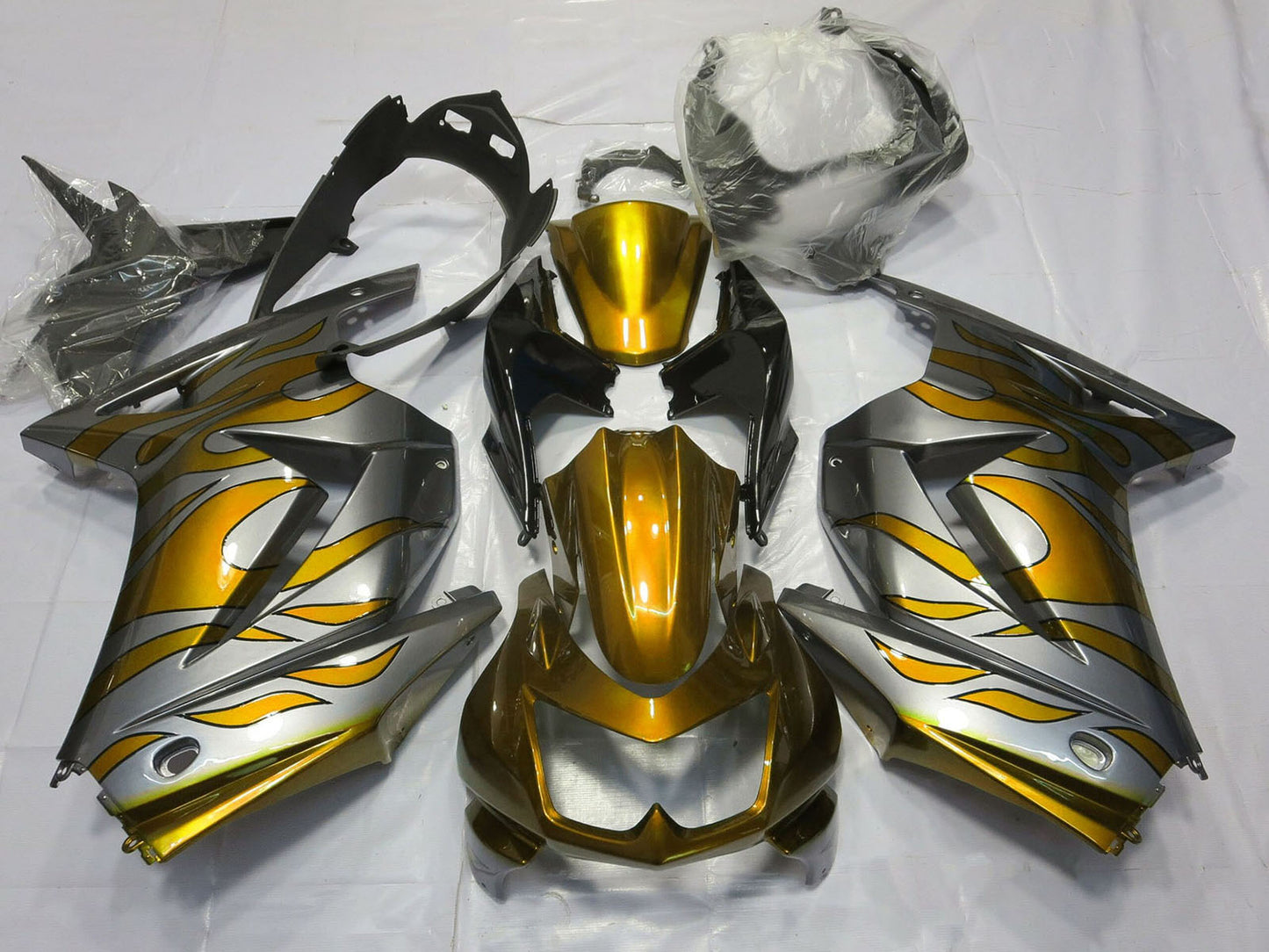 2008-2012 Silver Gold Flame Kawasaki Ninja 250 Fairing Kit