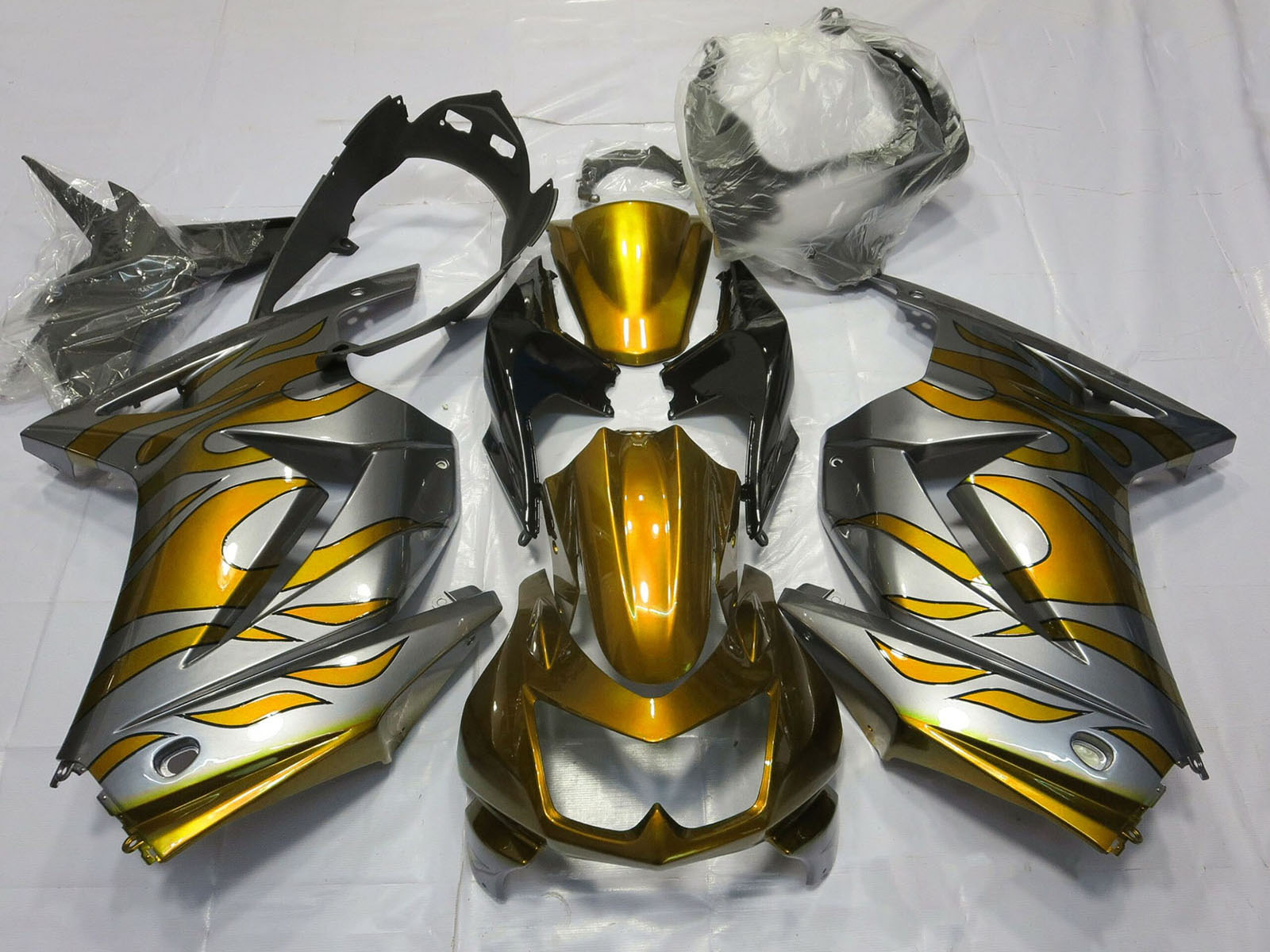 2008-2012 Silver Gold Flame Kawasaki Ninja 250 Fairing Kit