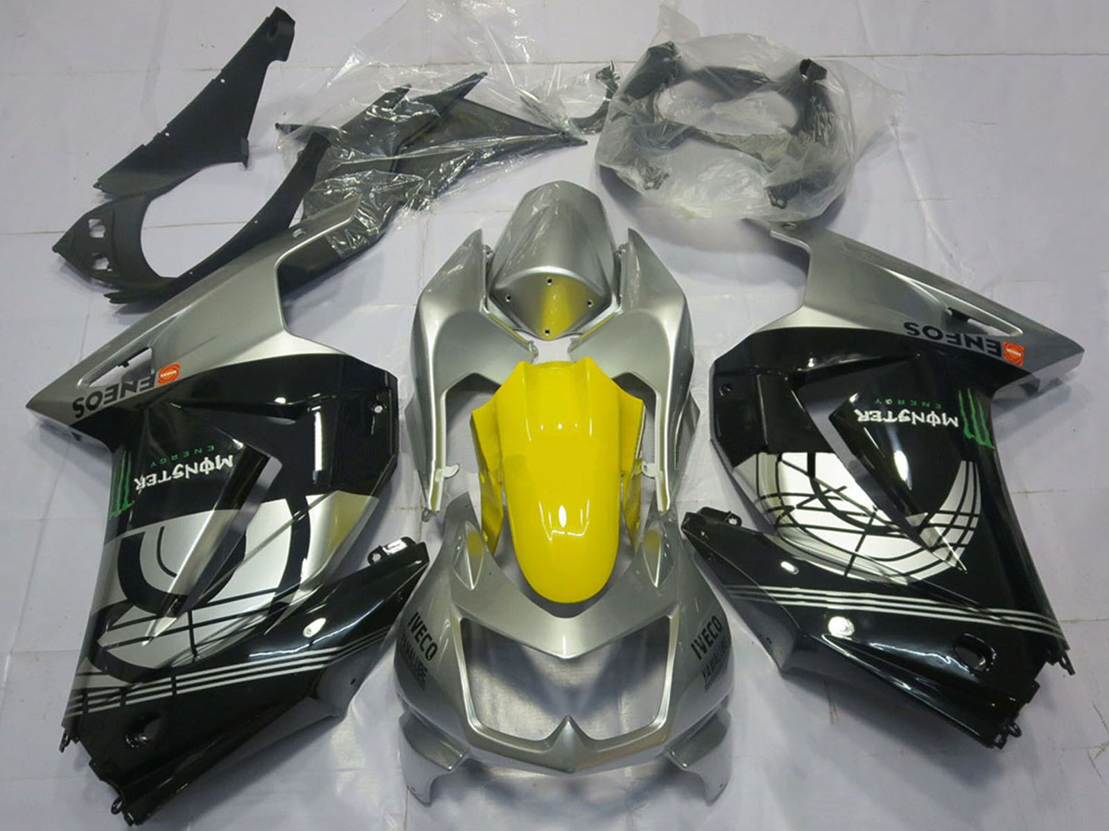 2008-2012 Silver Yellow Glossy Black Kawasaki Ninja 250 Fairing Kit
