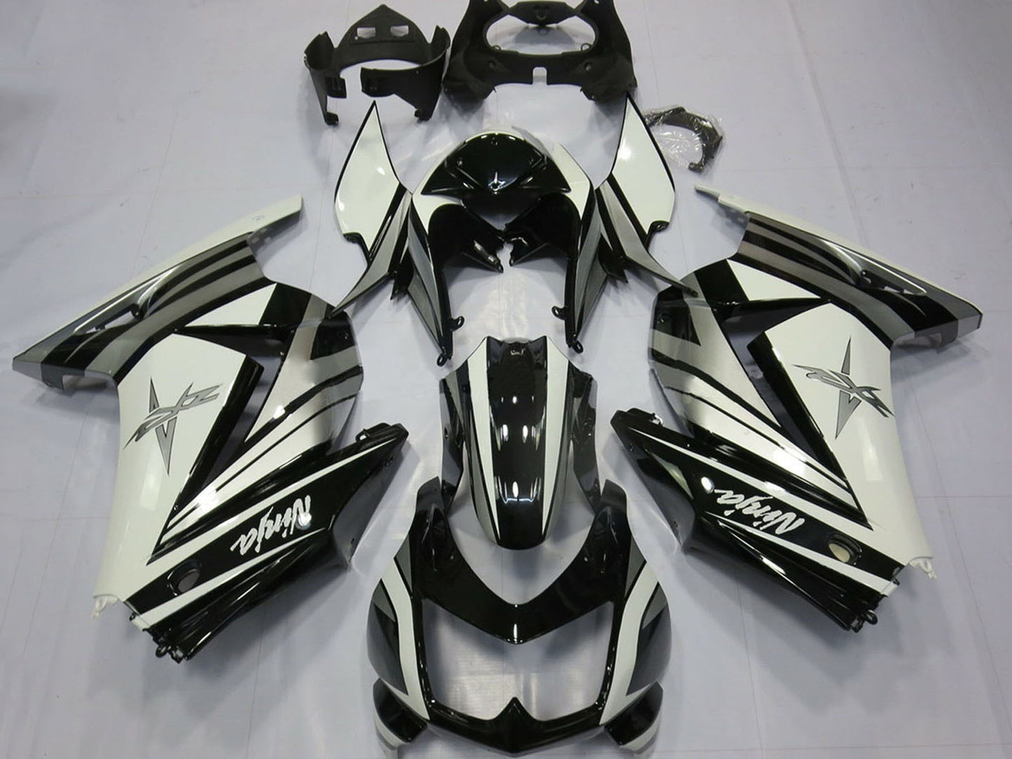 2008-2012 White Silver Star Glossy Black Kawasaki Ninja 250 Fairing Kit