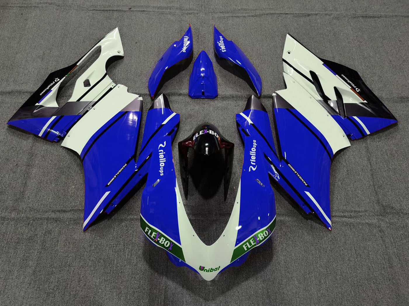 2015-2017 Blue White Glossy Black Unibat Flex Box Oem Style Ducati 959 1299 Fairing Kit